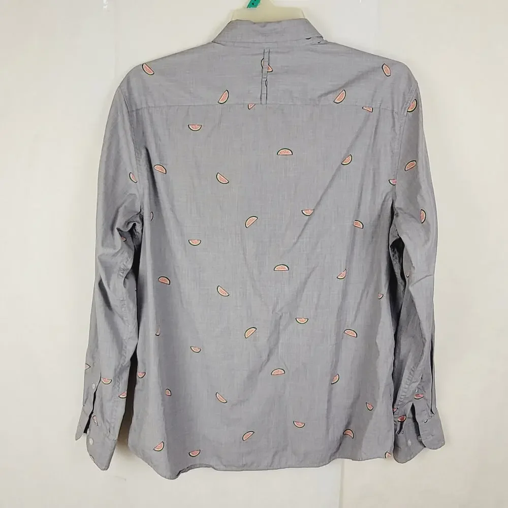 Banana Republic Luxe Poplin untucked slim fit button up Size XL Grey Watermelon